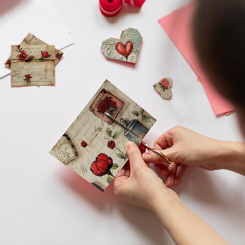 24 Sheets Valentine's Day Scrapbook Paper, Retro Heart Floral Decorative Craft Paper Folded Flat for Valentine Card Making Wedding Party Photo Album Decor, 12'' x 12'' in Saudi Arabia