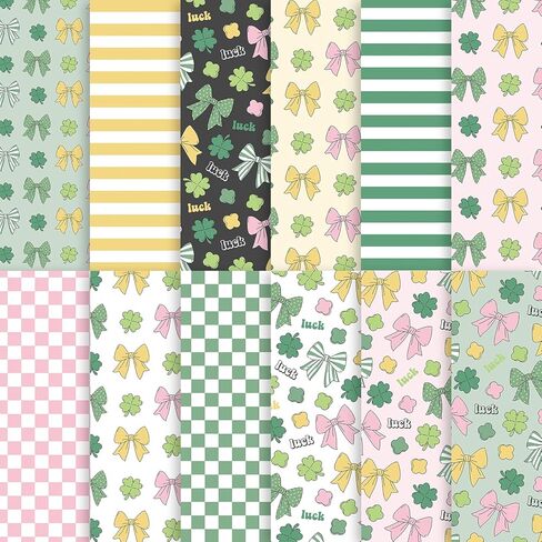 60 Sheets Boho Shamrock Scrapbook Paper, 12 Styles Double - Sides Boho Clover Bows Scrapbook Specialty Paper Folded Flat for St. Patrick's Day DIY Card Making Photo Album Decor, 8.3'' x 5.7'' in Saudi Arabia