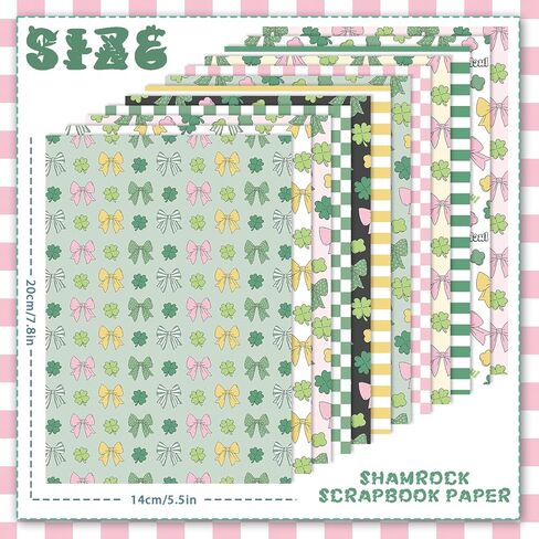 60 Sheets Boho Shamrock Scrapbook Paper, 12 Styles Double - Sides Boho Clover Bows Scrapbook Specialty Paper Folded Flat for St. Patrick's Day DIY Card Making Photo Album Decor, 8.3'' x 5.7'' in Saudi Arabia