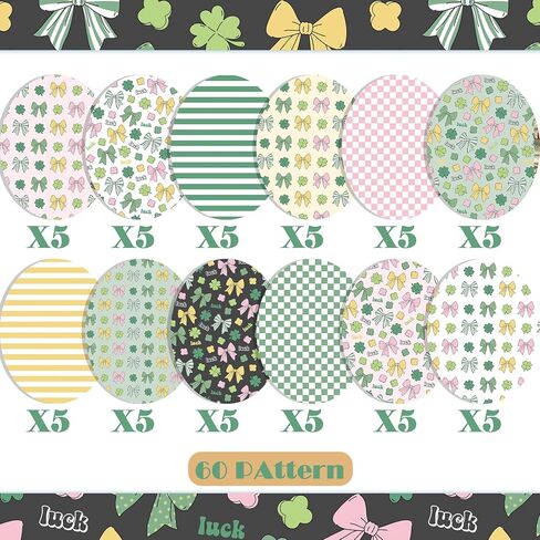 60 Sheets Boho Shamrock Scrapbook Paper, 12 Styles Double - Sides Boho Clover Bows Scrapbook Specialty Paper Folded Flat for St. Patrick's Day DIY Card Making Photo Album Decor, 8.3'' x 5.7'' in Saudi Arabia