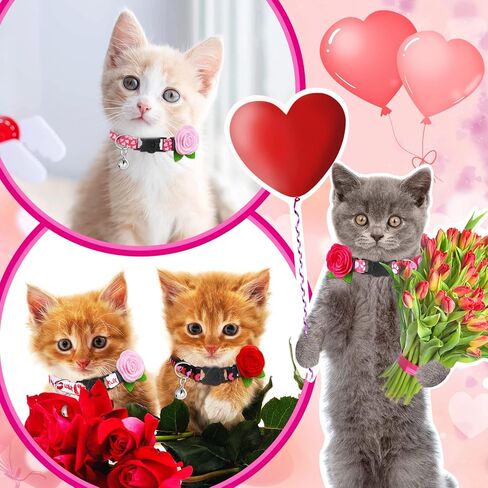 Frienda 8 قطع عيد الحب القط طوق الانفصال الوردي الأحمر هريرة طوق مع انفصال زهرة الجرس قابل للتعديل الحيوانات الأليفة قلادة مع مشبك أمان الحب نمط القلب لفتاة القط جرو الكلب عطلة الزي in Saudi Arabia