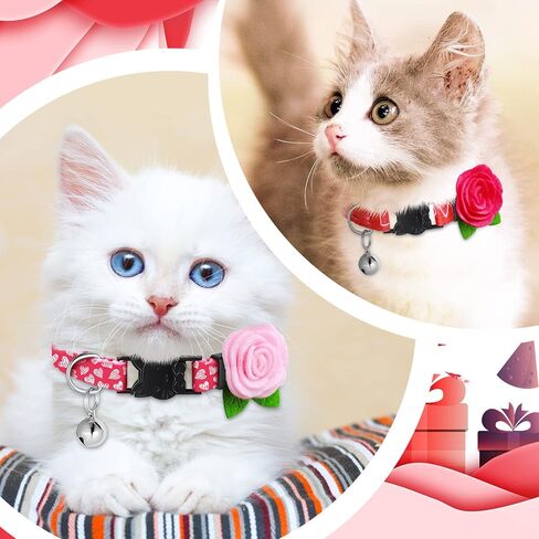 Frienda 8 قطع عيد الحب القط طوق الانفصال الوردي الأحمر هريرة طوق مع انفصال زهرة الجرس قابل للتعديل الحيوانات الأليفة قلادة مع مشبك أمان الحب نمط القلب لفتاة القط جرو الكلب عطلة الزي in Saudi Arabia
