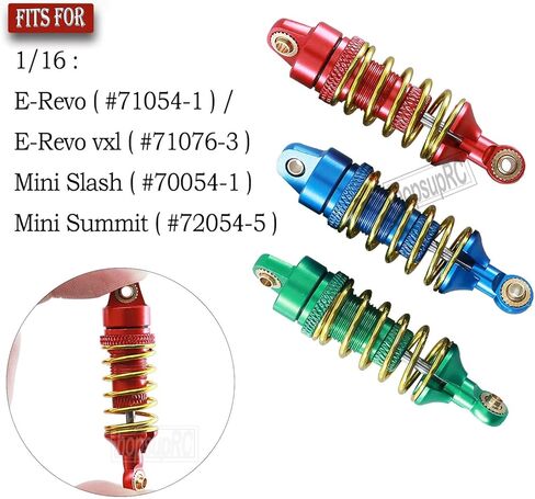 جزء ممتص الصدمات الممتص للصدمات من الألومنيوم بالكامل لـ 1/16E-Revo/Mini Slash/Mini Summit، صدمات معدنية كاملة مجمعة أمامية وخلفية، 4 قطع باللون الأخضر in Saudi Arabia