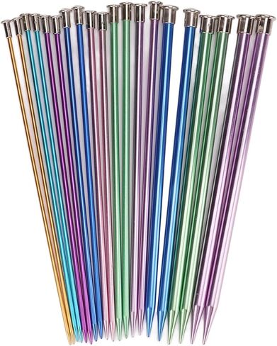 CYSFETENA Knitting Needle Set 20PCS - Aluminum Metal Knitting Needle with Storage Bag - Colored Straight Single Pointed,10size 3.0-10mm 9.8inch Length for Knitting DIY and Crochet Enthusiasts in Saudi Arabia