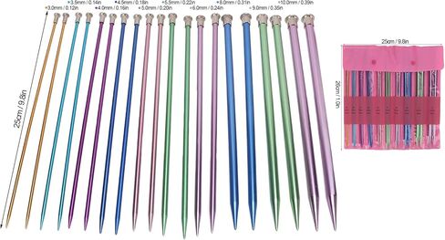 CYSFETENA Knitting Needle Set 20PCS - Aluminum Metal Knitting Needle with Storage Bag - Colored Straight Single Pointed,10size 3.0-10mm 9.8inch Length for Knitting DIY and Crochet Enthusiasts in Saudi Arabia