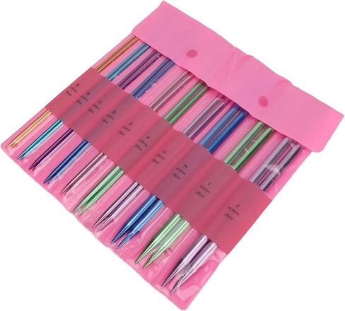 CYSFETENA Knitting Needle Set 20PCS - Aluminum Metal Knitting Needle with Storage Bag - Colored Straight Single Pointed,10size 3.0-10mm 9.8inch Length for Knitting DIY and Crochet Enthusiasts in Saudi Arabia