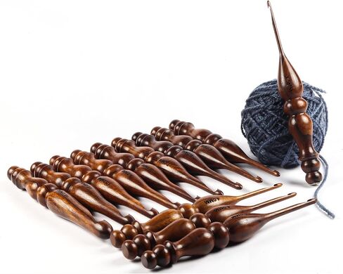 13 قطعة من خطافات الكروشيه الخشبية الفاخرة، مجموعة خطافات كروشيه للحياكة والكروشيه - إبر الحياكة من خشب الورد (2) in Kuwait