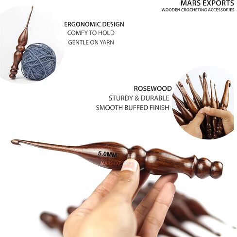 13 قطعة من خطافات الكروشيه الخشبية الفاخرة، مجموعة خطافات كروشيه للحياكة والكروشيه - إبر الحياكة من خشب الورد (2) in Kuwait