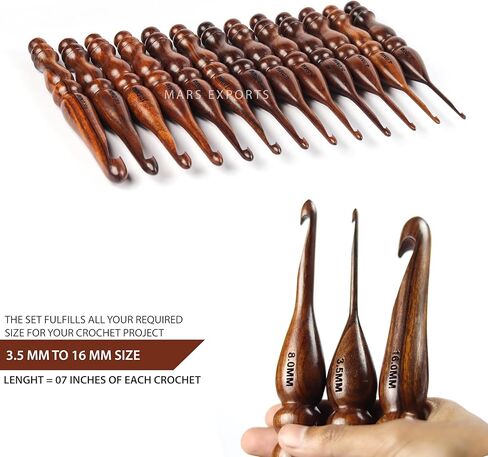 13 قطعة من خطافات الكروشيه الخشبية الفاخرة، مجموعة خطافات كروشيه للحياكة والكروشيه - إبر الحياكة من خشب الورد (2) in Kuwait