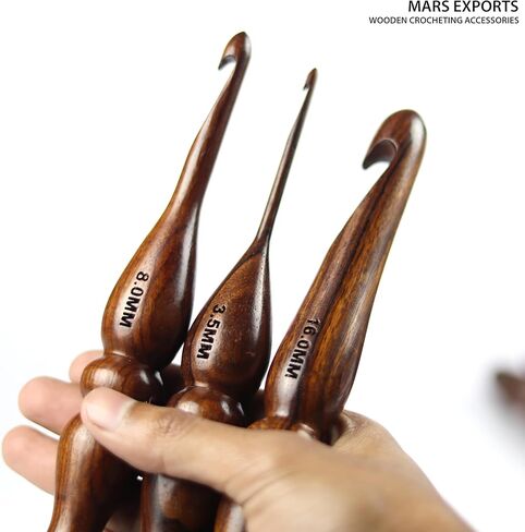 13 قطعة من خطافات الكروشيه الخشبية الفاخرة، مجموعة خطافات كروشيه للحياكة والكروشيه - إبر الحياكة من خشب الورد (2) in Kuwait