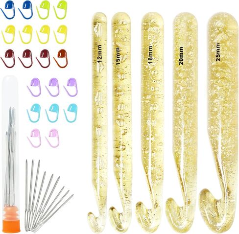 5 Pcs Huge Crochet Hooks 12 15 18 20 25mm Large Size Yarn Crochet Needles for Giant Chunky Yarn Carpet Scarf Bulky Wool Roving Weaving, with 9 Pieces Large Eye Blunt Needles and 20 Stitch Markers in Saudi Arabia