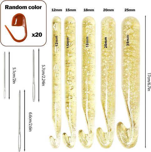 5 Pcs Huge Crochet Hooks 12 15 18 20 25mm Large Size Yarn Crochet Needles for Giant Chunky Yarn Carpet Scarf Bulky Wool Roving Weaving, with 9 Pieces Large Eye Blunt Needles and 20 Stitch Markers in Saudi Arabia
