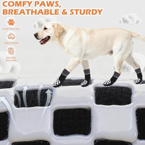 EXPAWLORER Dog Socks to Prevent Licking Paws with Grippers for Hardwood Floors Anti Slip, Reflective Dog Cold Winter Shoes Booties Boots & Paw Protectors with for Small Medium Large Senior Dogs L in Kuwait