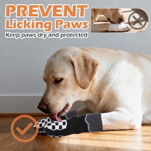 EXPAWLORER Dog Socks to Prevent Licking Paws with Grippers for Hardwood Floors Anti Slip, Reflective Dog Cold Winter Shoes Booties Boots & Paw Protectors with for Small Medium Large Senior Dogs L in Kuwait