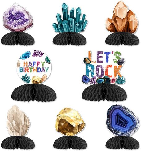 8PCS Geology Birthday Honeycomb Centerpieces Gems and Minerals Party Decorations Rocks Geology Birthday Table Decorations Crystal Themed Birthday Party Decorations for Boys and Girls in Saudi Arabia