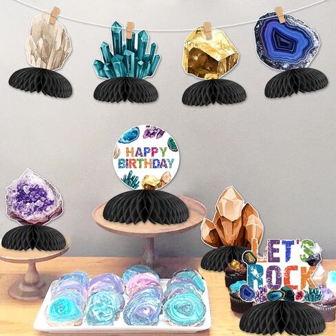 8PCS Geology Birthday Honeycomb Centerpieces Gems and Minerals Party Decorations Rocks Geology Birthday Table Decorations Crystal Themed Birthday Party Decorations for Boys and Girls in Saudi Arabia