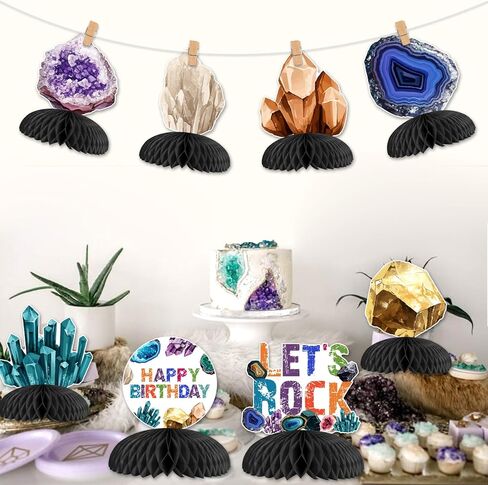 8PCS Geology Birthday Honeycomb Centerpieces Gems and Minerals Party Decorations Rocks Geology Birthday Table Decorations Crystal Themed Birthday Party Decorations for Boys and Girls in Saudi Arabia