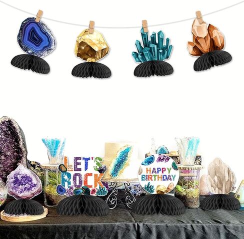 8PCS Geology Birthday Honeycomb Centerpieces Gems and Minerals Party Decorations Rocks Geology Birthday Table Decorations Crystal Themed Birthday Party Decorations for Boys and Girls in Saudi Arabia