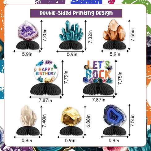 8PCS Geology Birthday Honeycomb Centerpieces Gems and Minerals Party Decorations Rocks Geology Birthday Table Decorations Crystal Themed Birthday Party Decorations for Boys and Girls in Saudi Arabia