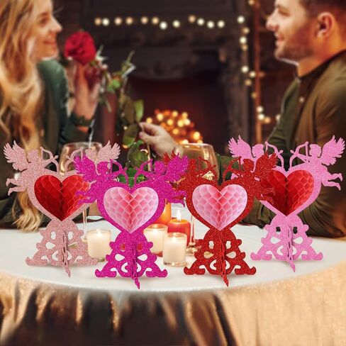 4 Pcs Romantic 3D Heart Honeycomb Decor with Cupid Design – Elegant Table Centerpiece for Valentine’s Day, Anniversary, or Romantic Dinner, Ready-to-Gift Home & Party Decoration in Saudi Arabia