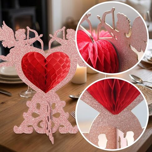 4 Pcs Romantic 3D Heart Honeycomb Decor with Cupid Design – Elegant Table Centerpiece for Valentine’s Day, Anniversary, or Romantic Dinner, Ready-to-Gift Home & Party Decoration in Saudi Arabia