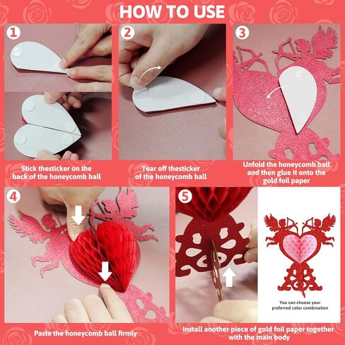 4 Pcs Romantic 3D Heart Honeycomb Decor with Cupid Design – Elegant Table Centerpiece for Valentine’s Day, Anniversary, or Romantic Dinner, Ready-to-Gift Home & Party Decoration in Saudi Arabia