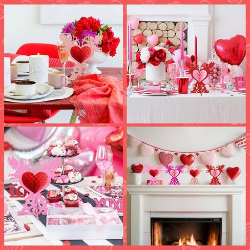 4 Pcs Romantic 3D Heart Honeycomb Decor with Cupid Design – Elegant Table Centerpiece for Valentine’s Day, Anniversary, or Romantic Dinner, Ready-to-Gift Home & Party Decoration in Saudi Arabia
