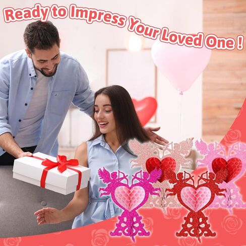 4 Pcs Romantic 3D Heart Honeycomb Decor with Cupid Design – Elegant Table Centerpiece for Valentine’s Day, Anniversary, or Romantic Dinner, Ready-to-Gift Home & Party Decoration in Saudi Arabia