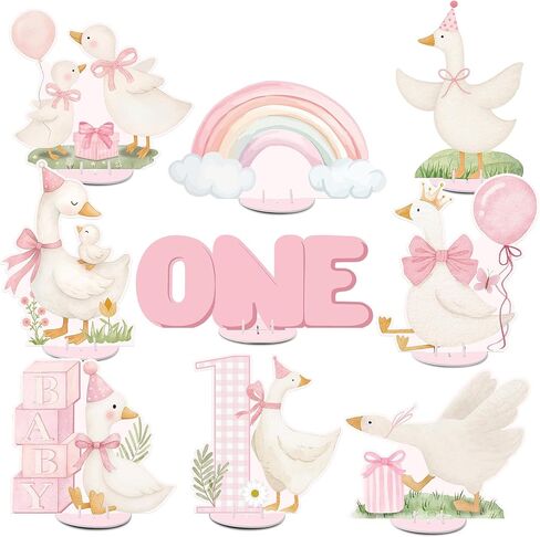 9PCS Pink Silly Goose Table Centerpieces, Watercolor Silly Goose Birthday Decorations for 1st Birthday Party Baby Shower Decor in Saudi Arabia
