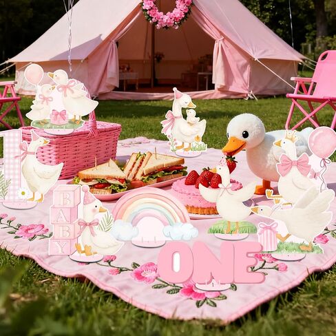 9PCS Pink Silly Goose Table Centerpieces, Watercolor Silly Goose Birthday Decorations for 1st Birthday Party Baby Shower Decor in Saudi Arabia