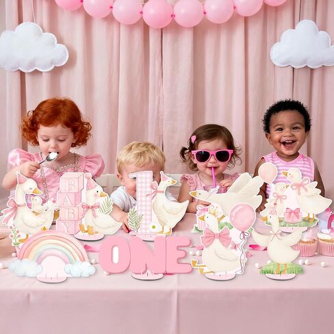 9PCS Pink Silly Goose Table Centerpieces, Watercolor Silly Goose Birthday Decorations for 1st Birthday Party Baby Shower Decor in Saudi Arabia
