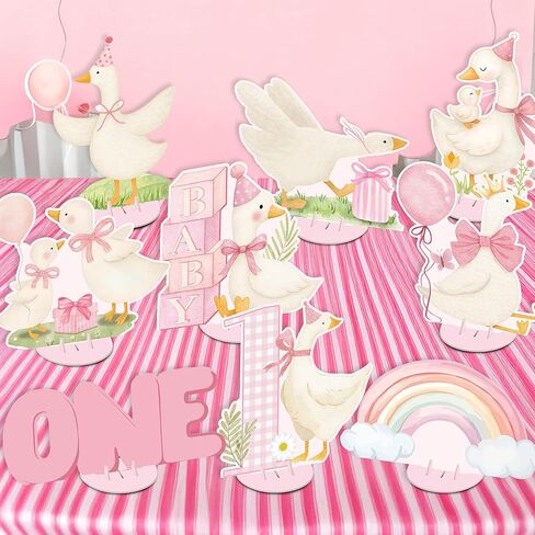 9PCS Pink Silly Goose Table Centerpieces, Watercolor Silly Goose Birthday Decorations for 1st Birthday Party Baby Shower Decor in Saudi Arabia