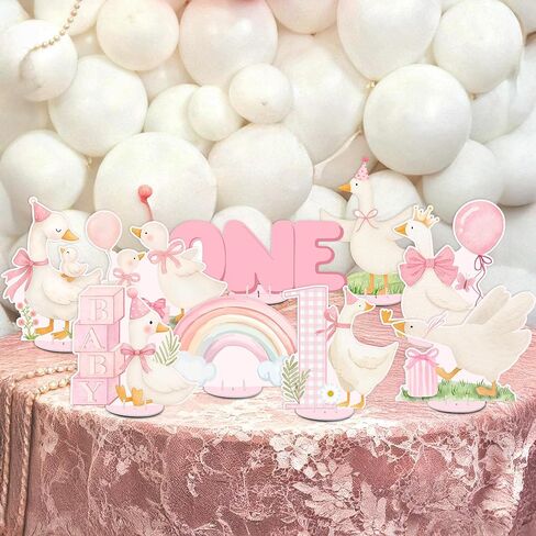 9PCS Pink Silly Goose Table Centerpieces, Watercolor Silly Goose Birthday Decorations for 1st Birthday Party Baby Shower Decor in Saudi Arabia