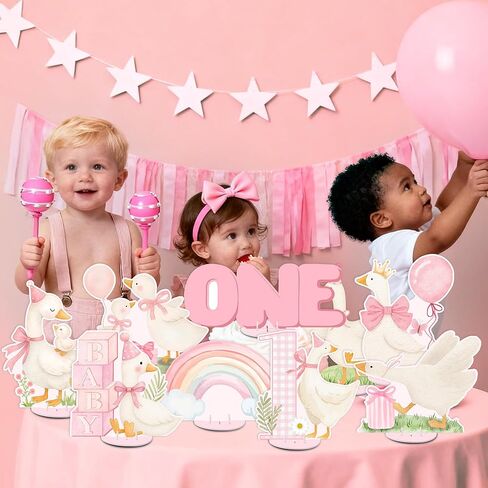 9PCS Pink Silly Goose Table Centerpieces, Watercolor Silly Goose Birthday Decorations for 1st Birthday Party Baby Shower Decor in Saudi Arabia