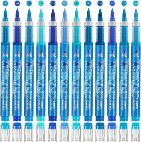 White & Black Acrylic Paint Pens Sets - 12 Pack Paint Pens Markers, Brush Tip & Direct Ink Flow Suitable for Stone,Paper,Wood,Glass,Fabric Paint,DIY Crafts (White&Black) in Saudi Arabia