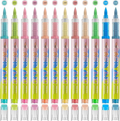 White & Black Acrylic Paint Pens Sets - 12 Pack Paint Pens Markers, Brush Tip & Direct Ink Flow Suitable for Stone,Paper,Wood,Glass,Fabric Paint,DIY Crafts (White&Black) in Saudi Arabia