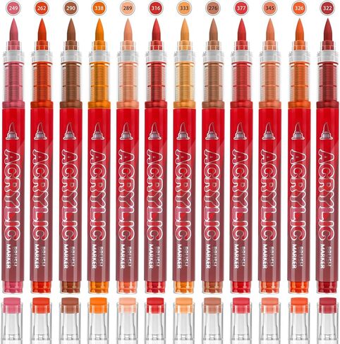 White & Black Acrylic Paint Pens Sets - 12 Pack Paint Pens Markers, Brush Tip & Direct Ink Flow Suitable for Stone,Paper,Wood,Glass,Fabric Paint,DIY Crafts (White&Black) in Saudi Arabia