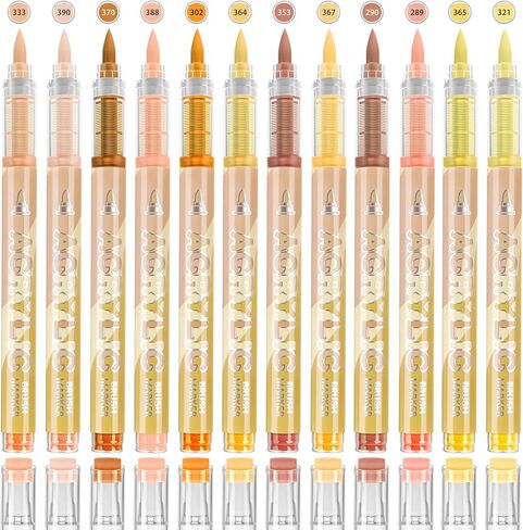 White & Black Acrylic Paint Pens Sets - 12 Pack Paint Pens Markers, Brush Tip & Direct Ink Flow Suitable for Stone,Paper,Wood,Glass,Fabric Paint,DIY Crafts (White&Black) in Saudi Arabia