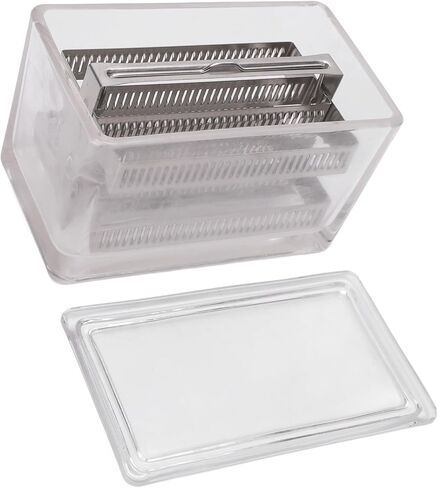 Zerodis Glass Specimen Storage Jar with Sealing Lid, Clear Staining Container for Microscope Slides Jar (60 Slides Capacity Stainless Steel Rack) in Saudi Arabia