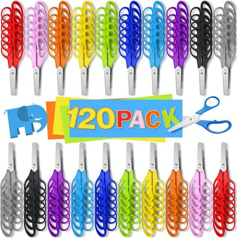 120 Pack Kids Scissors Bulk - 10 Colors 5" Safety Blunt Tip Comfort Grip Scissor for Preschool Kindergarten Elementary Classroom Student Cutting Paper, Back to School Supplies for Child in Saudi Arabia