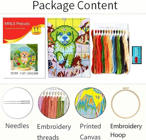 Zhenqing Golden Retriever Cross Stitch Kit in Flower Garden, 11CT Printed 24x24cm with Hoop, Beginner-Friendly Embroidery Set (70799) in Saudi Arabia