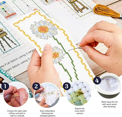 FREEBLOSS 12 Set Cross Stitch Bookmark Kit Flower Stamped Cross Stitch Kit Full Embroidery Set with Instruction for Adults Beginners 11CT 8"x 2.4" in Saudi Arabia