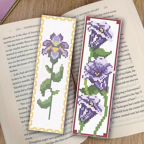 FREEBLOSS 12 Set Cross Stitch Bookmark Kit Flower Stamped Cross Stitch Kit Full Embroidery Set with Instruction for Adults Beginners 11CT 8"x 2.4" in Saudi Arabia