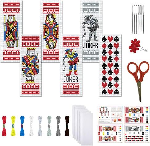 FREEBLOSS 6 Set Cross Stitch Bookmarks Kit Poker Stamped Cross Stitch Kit DIY Embroidery Bookmark Set with Instruction for Adults Beginners Gift for Reading Enthusiasts 8 * 2.4inch 11CT in Saudi Arabia
