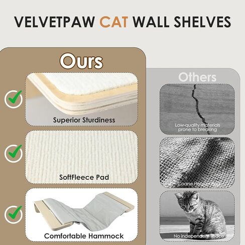 VELVETPAW 5 قطع من أرفف حائط القطط وأثاث حائط القطط مع سرير و4 خطوات، رف تسلق مثبت على الحائط للقطط الداخلية والخارجية، أثاث مثبت على الحائط للقطط الصغيرة in Kuwait