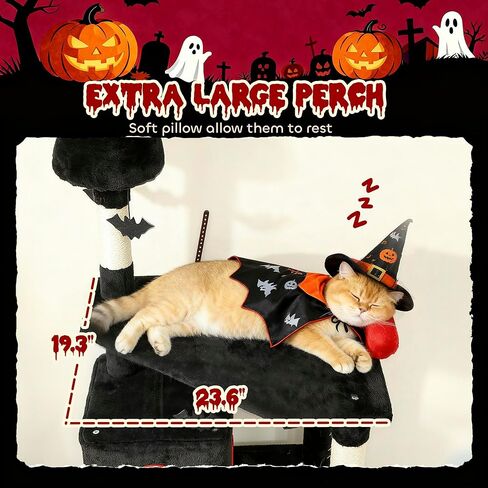 PawHut Gothic Cat Tree, 78" Extra Tall Cat Tower for Indoor Kittens with 2 Spacious Condos, Sisal Scratching Posts, 4 Bat Hanging Balls, Comfy Hammock, Ramp, Bed, Black and Red Halloween in Saudi Arabia
