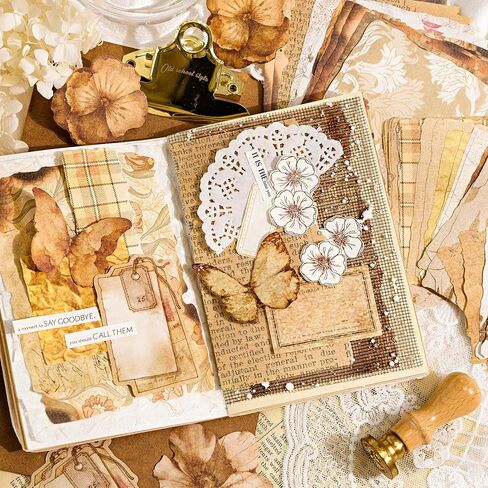 100 Sheets Vintage Scrapbook Papers Journaling Scrapbooking Supplies Kit junk journal supplies Decorative Craft Paper for Planner, Collage Paper Embellishment in Saudi Arabia