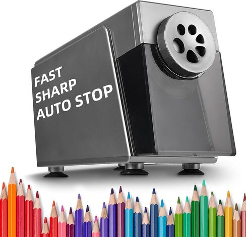 ZMOL Heavy Duty Electric Pencil Sharpener, 6-Hole Classroom Pencil Sharpener for 6-12mm No.2 & Colored Pencils, Auto Stop, 3 Sharpness Settings, Replaceable Cutter, AC Powered, Black in Saudi Arabia