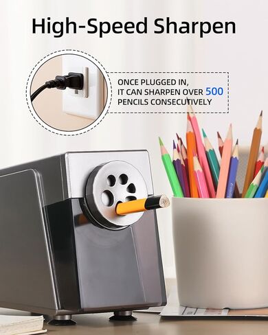 ZMOL Heavy Duty Electric Pencil Sharpener, 6-Hole Classroom Pencil Sharpener for 6-12mm No.2 & Colored Pencils, Auto Stop, 3 Sharpness Settings, Replaceable Cutter, AC Powered, Black in Saudi Arabia