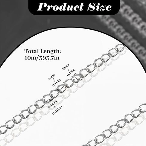 HJZHII 30 Foots Small Chain, Stainless Steel Curb Chains Extender Chain Extender for Jewelry Making Handcraft Chains for Keychain Roll Craft Supplies Soldered 4 x 3 x 0.6 MM Metal Links for DIY in Saudi Arabia